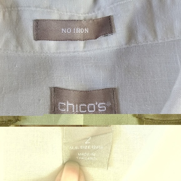 Chico's 100% Linen Button Down Shirt Tunic Top White Size 2 Large Lagenlook EUC - Picture 3 of 9